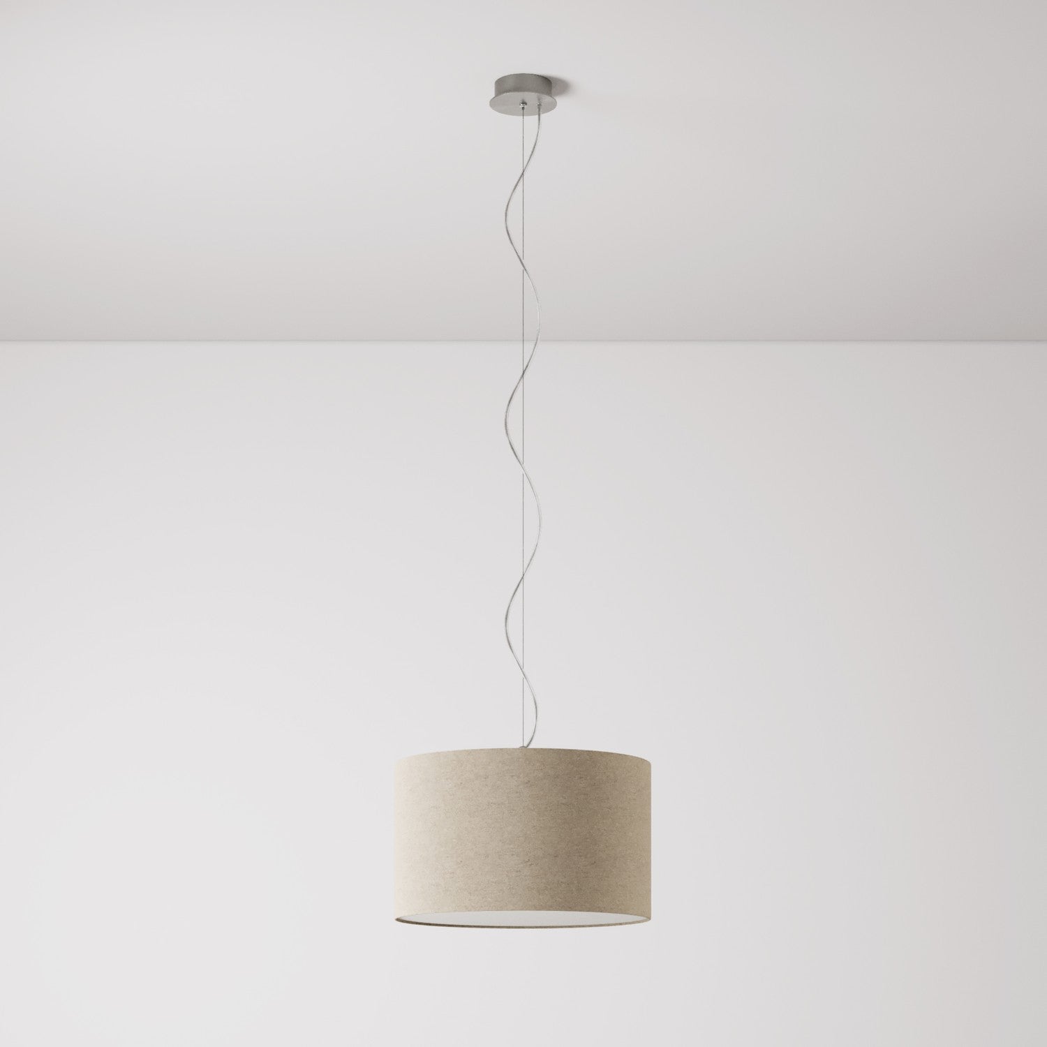 Lampada a sospensione con paralume in tessuto Cilindro Small - Made in Italy - Lana Beige Si