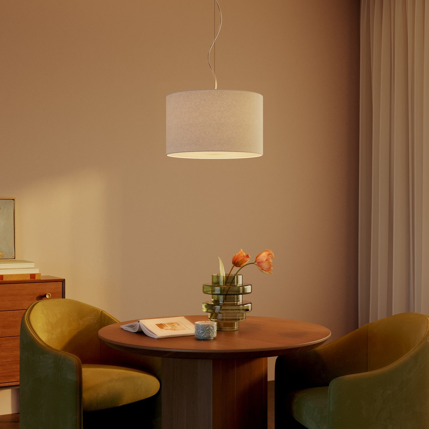 Lampada a sospensione con paralume in tessuto Cilindro Small - Made in Italy - Lana Sabbia Si