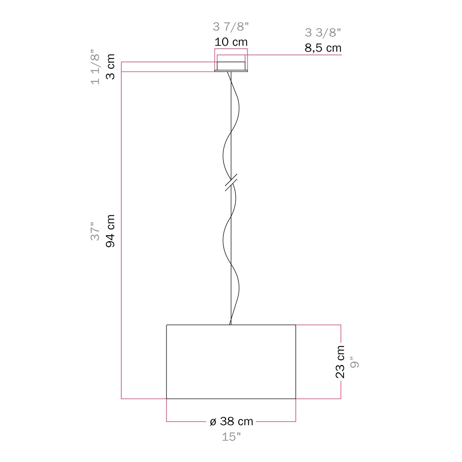 Lampada a sospensione con paralume in tessuto Cilindro Small - Made in Italy - Teletta Antracite No