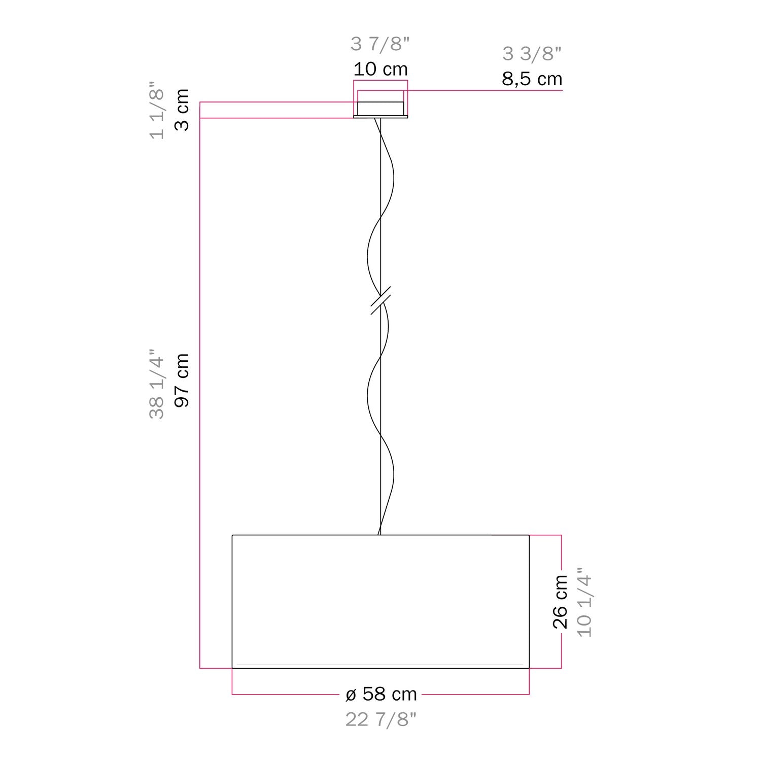 Lampada a sospensione con paralume in tessuto Cilindro Large - Made in Italy - Arenal Sabbia Si