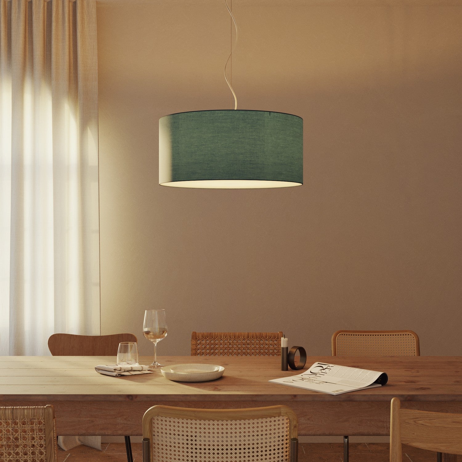 Lampada a sospensione con paralume in tessuto Cilindro Large - Made in Italy - Teletta Azzurro Severo Si