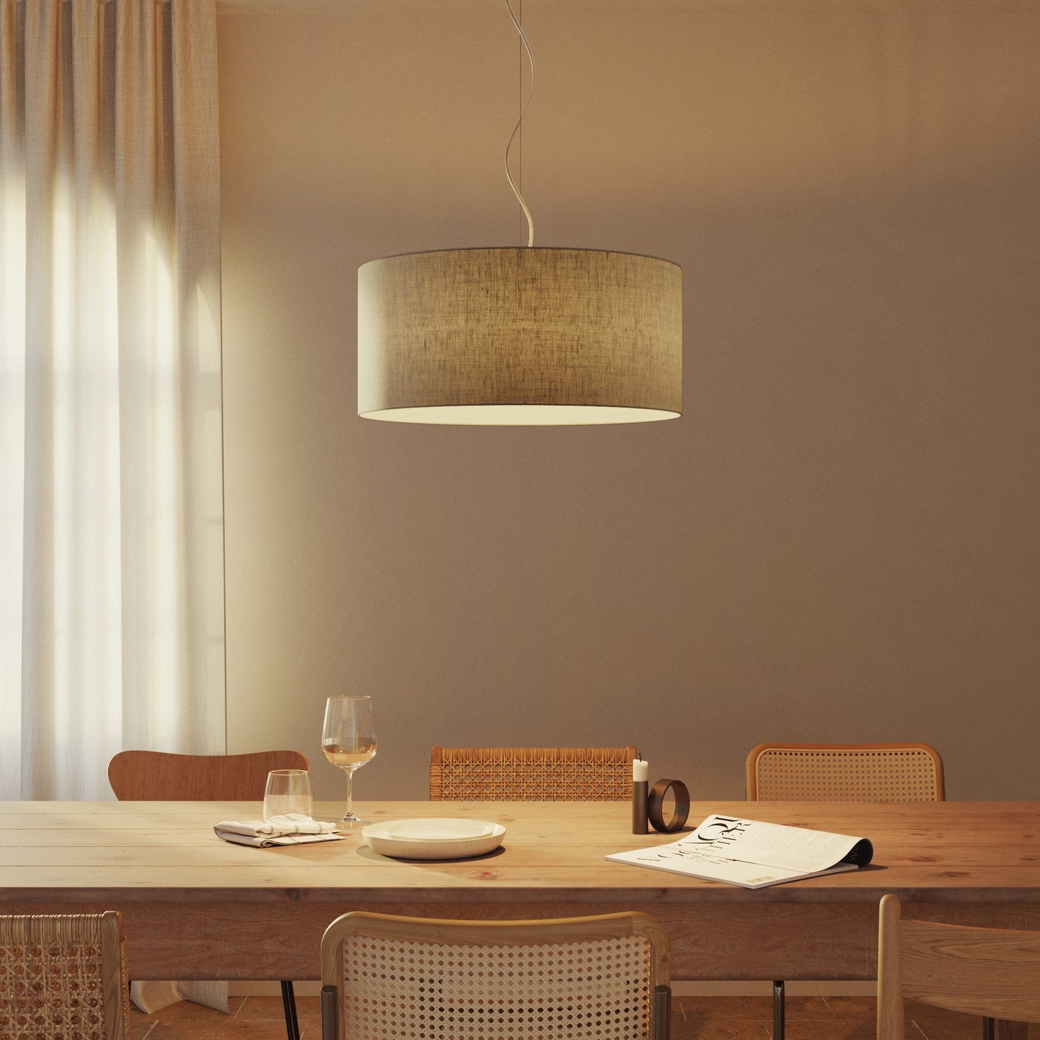 Lampada a sospensione con paralume in tessuto Cilindro Large - Made in Italy - Camelot Grigio No