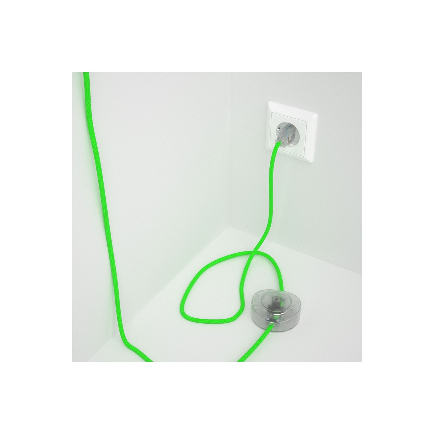 Ledningssæt med fodkontakt, RF06 Neongrøn viskose 3 m. Vælg farve på kontakt og stik.