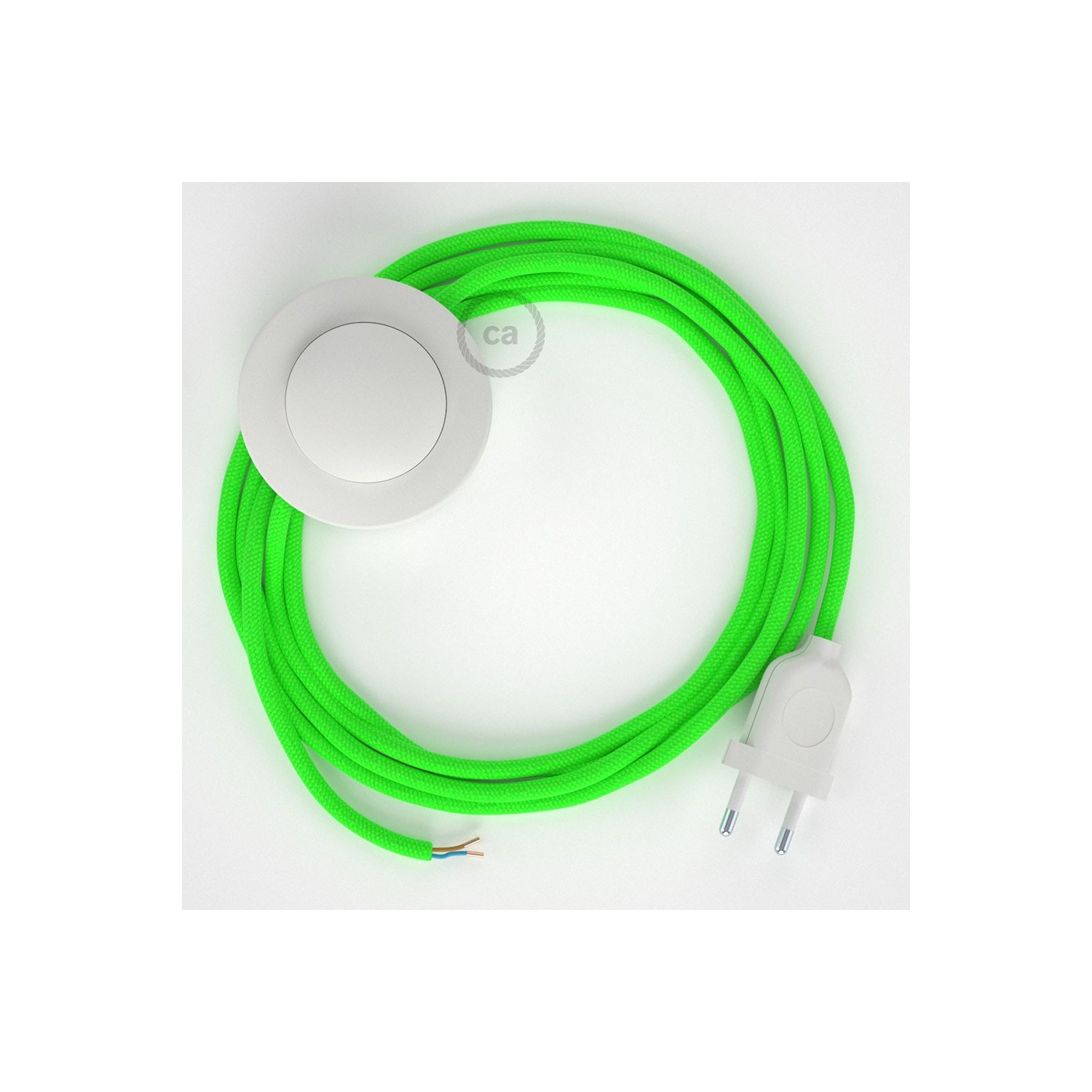 Ledningssæt med fodkontakt, RF06 Neongrøn viskose 3 m. Vælg farve på kontakt og stik.