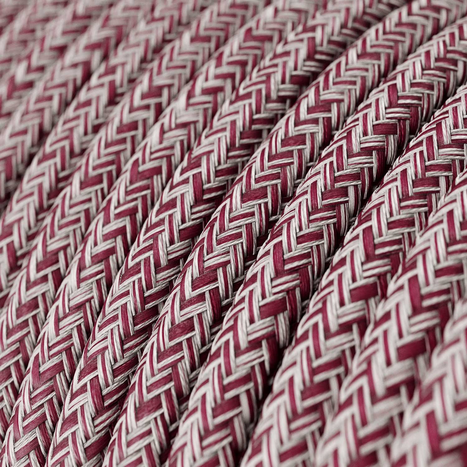 Rund tekstilledning i bordeaux Tweed bomuld, hør og glimmer finish - RS83