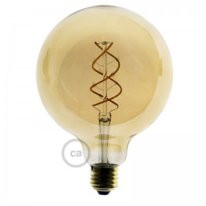 LED Gylden Pære - Globe G125 Kurvet Spiral Filament - 4W E27 Dæmpbar 1800K