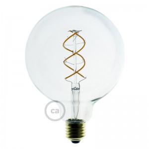 LED Transparent Pære - Globe G125 Kurvet Spiral Filament - 4,9W E27 Dæmpbar 2200K