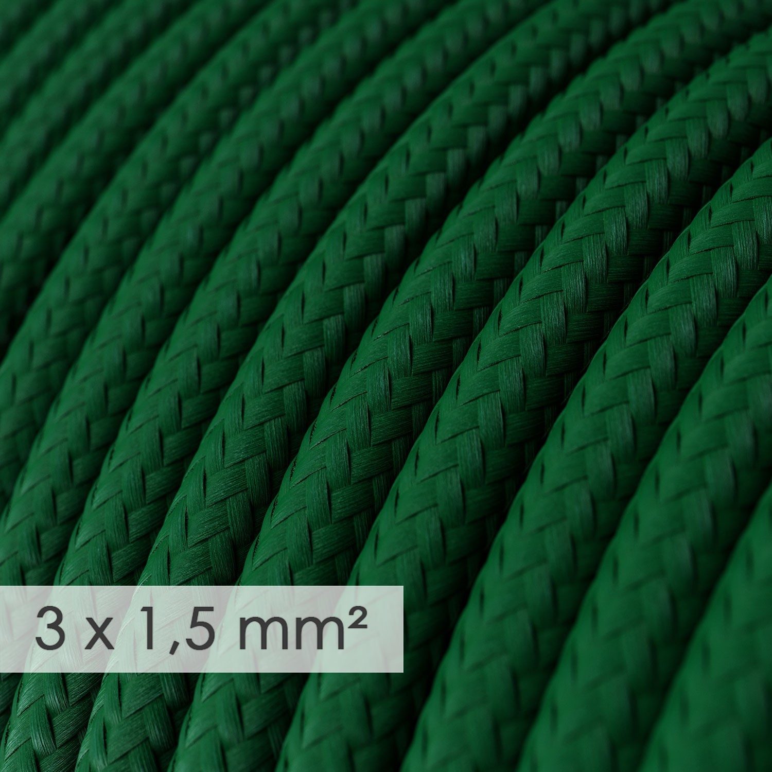 Kraftig ledning 3x1,50 rund - beklædt med Viskose Mørkegrøn RM21