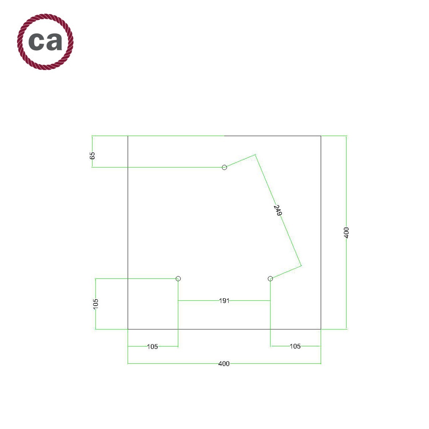 Komplett 400mm takkopp Rose-One System kvadrat - 3 hål (i triangelform) og 4 sidehål