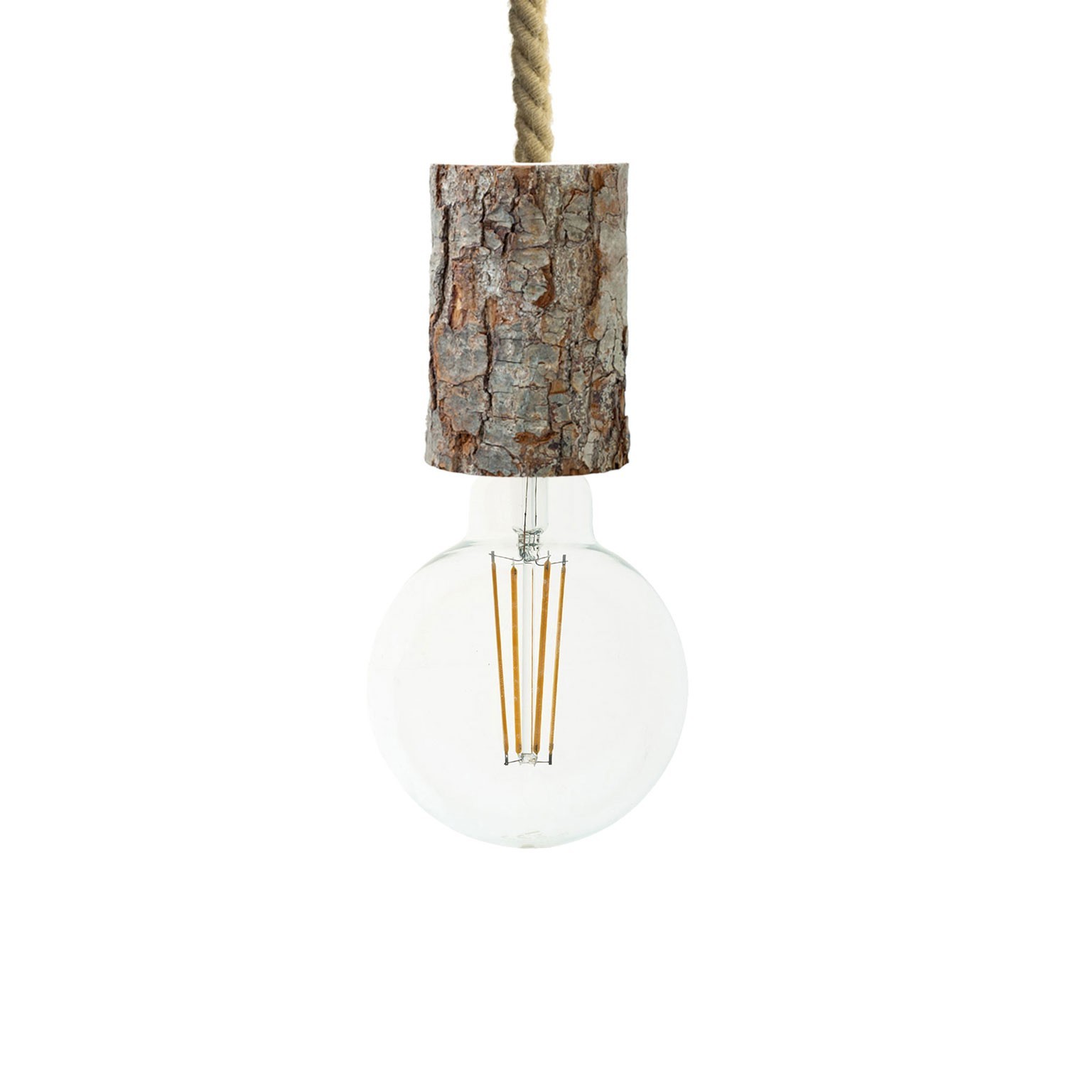Vedhængslampe med nautisk snor XL og lille bark lampeholder - Made in Italy