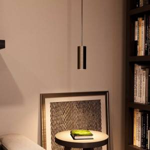 Pendellampe med tekstilkabel, Tub-E14 lampeskærm og metaldetaljer - Fremstillet i Italien