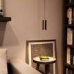 Pendellampe med tekstilkabel, Tub-E14 lampeskærm og metaldetaljer - Fremstillet i Italien
