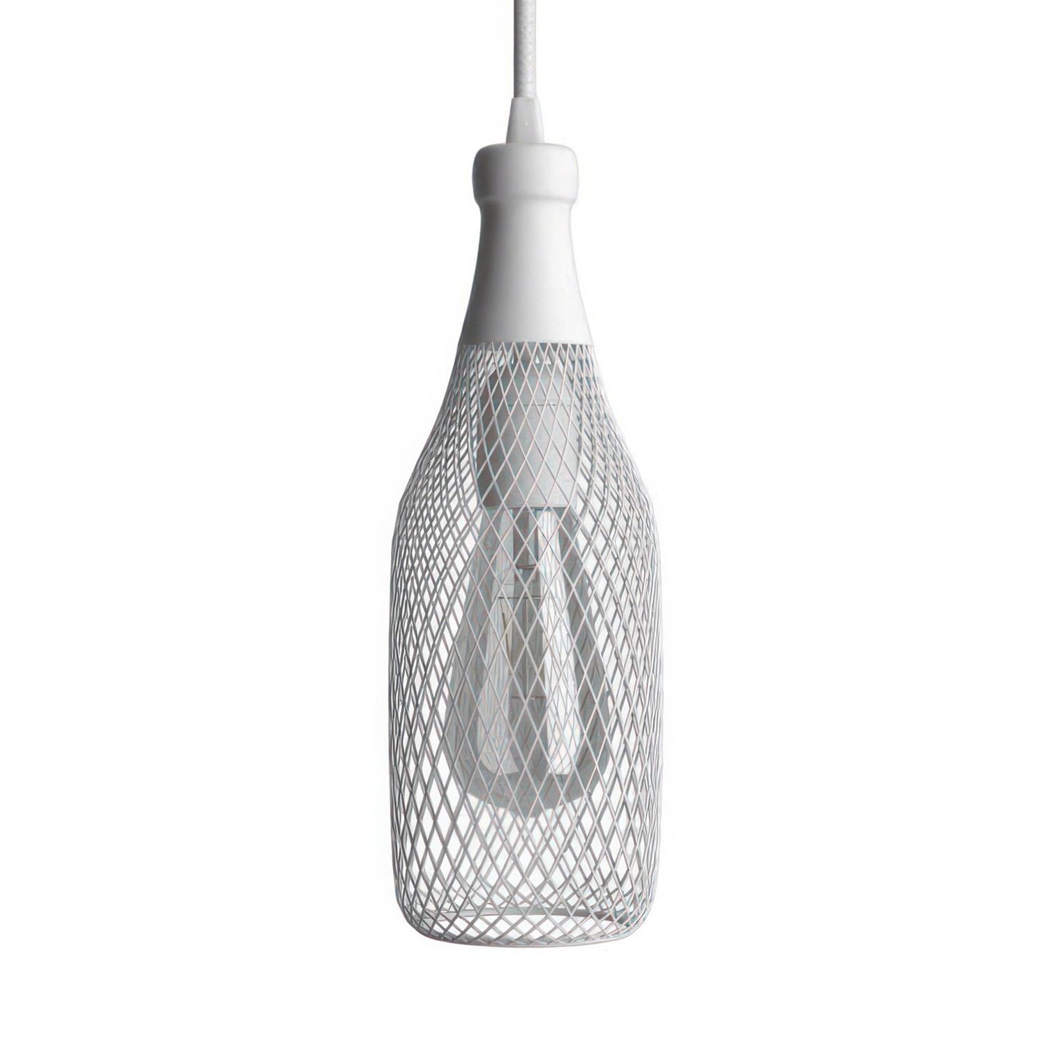 Pendellampe med tekstilkabel, Magnum flaske lampeskærm og metaldetaljer - Fremstillet i Italien