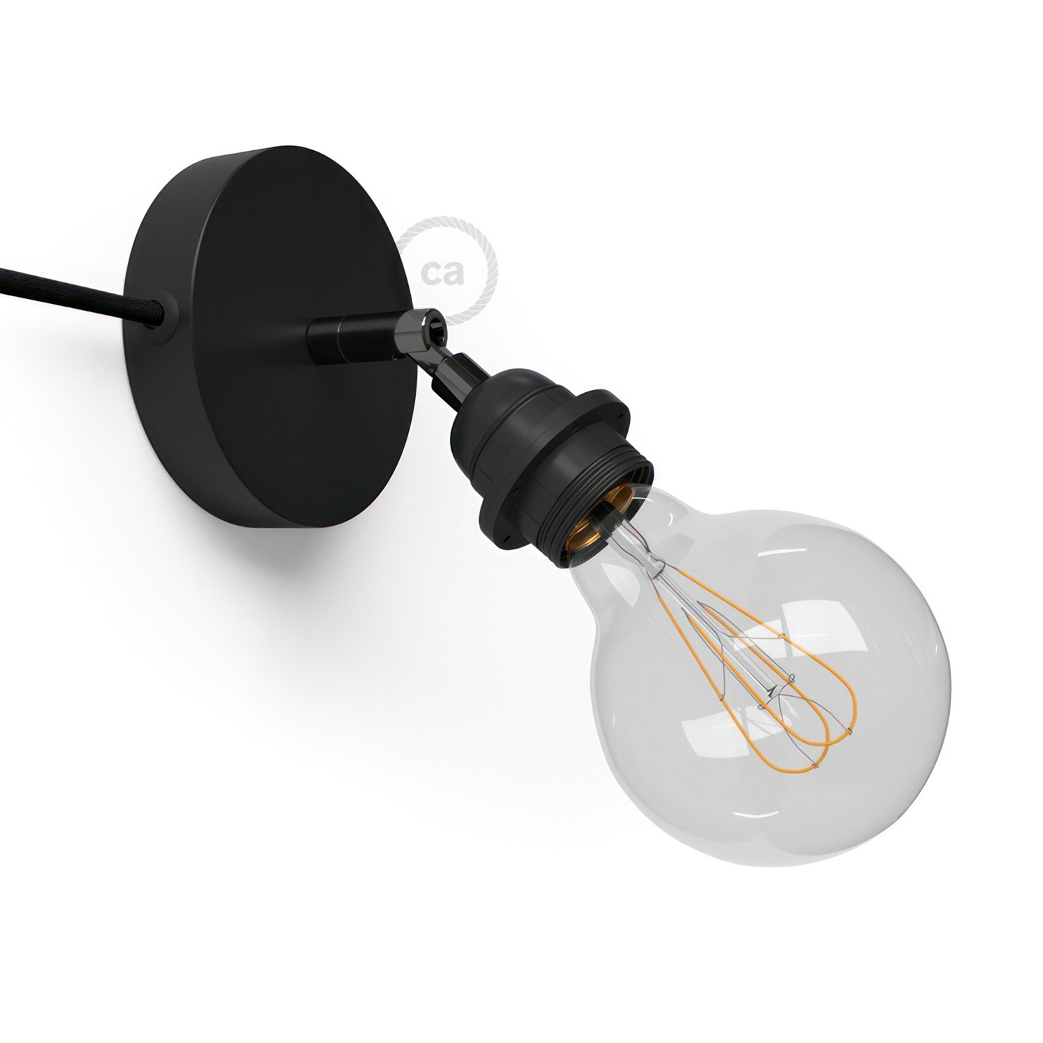 Spostaluce Metal 90°, den justerbare lyskilde med E27 gevind lampeholder, stofkabel og sidehuller