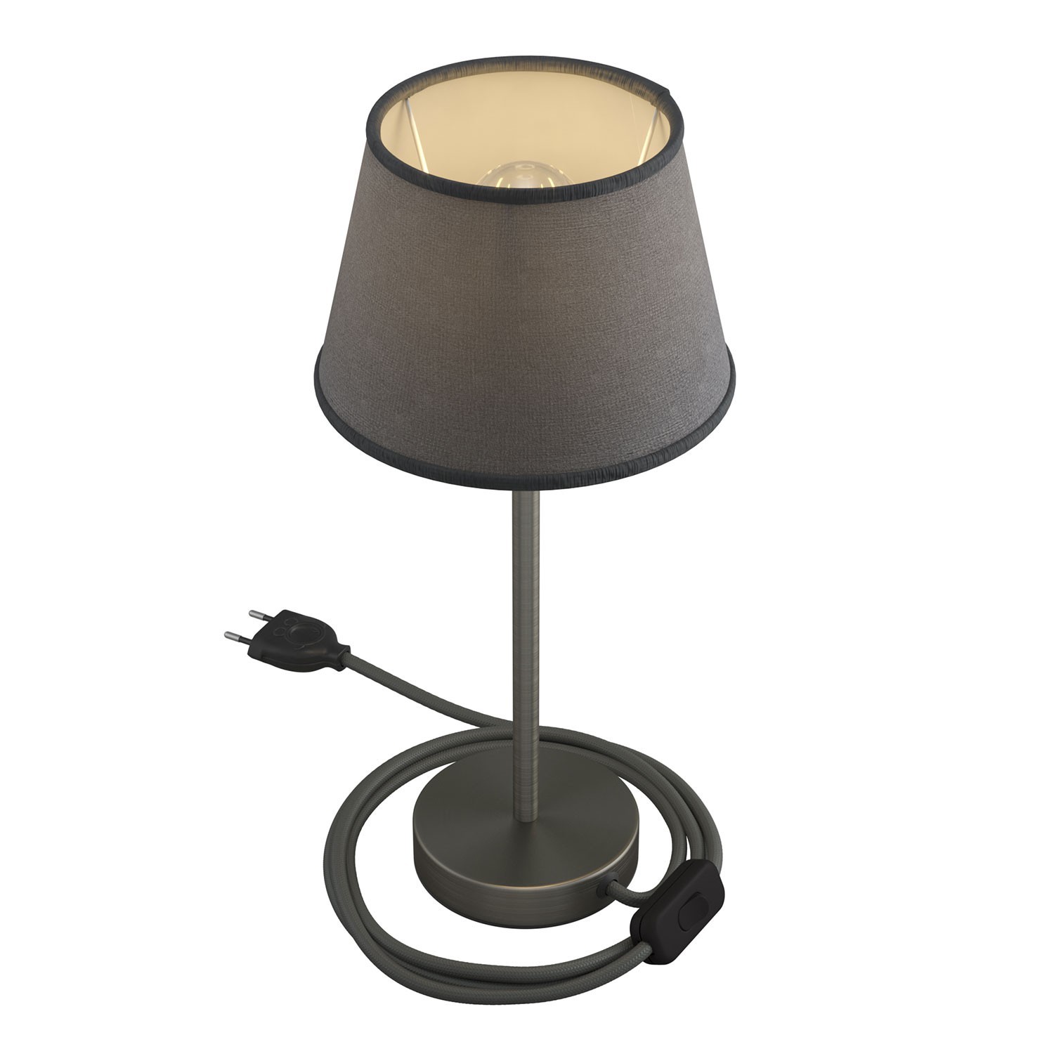 Alzaluce med Impero lampeskærm, bordlampe i metal med stik, kabel og afbryder