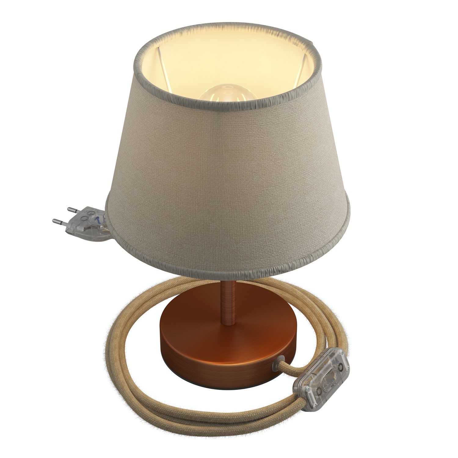 Alzaluce med Impero lampeskærm, bordlampe i metal med stik, kabel og afbryder