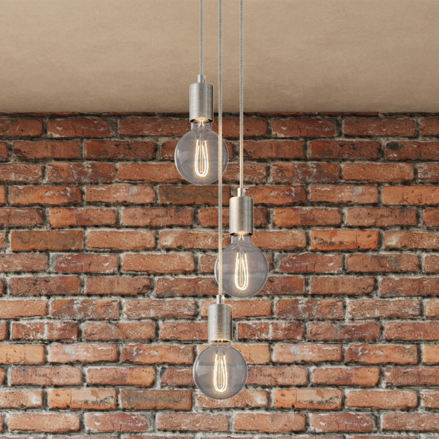 3-light multi-pendel lampe med stofkabel og metal finishes