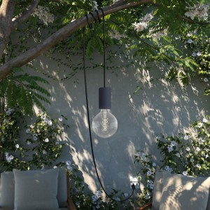 Eiva Snake Elegant, bærbar udendørs lampe, 5 m tekstilkabel, IP65 vandtæt lampeholder og stik