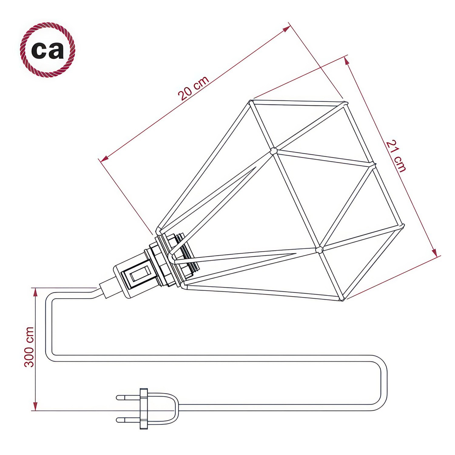 Table Snake - Plug-in lampe med bur Diamond lampeskærm og 2-polet stik