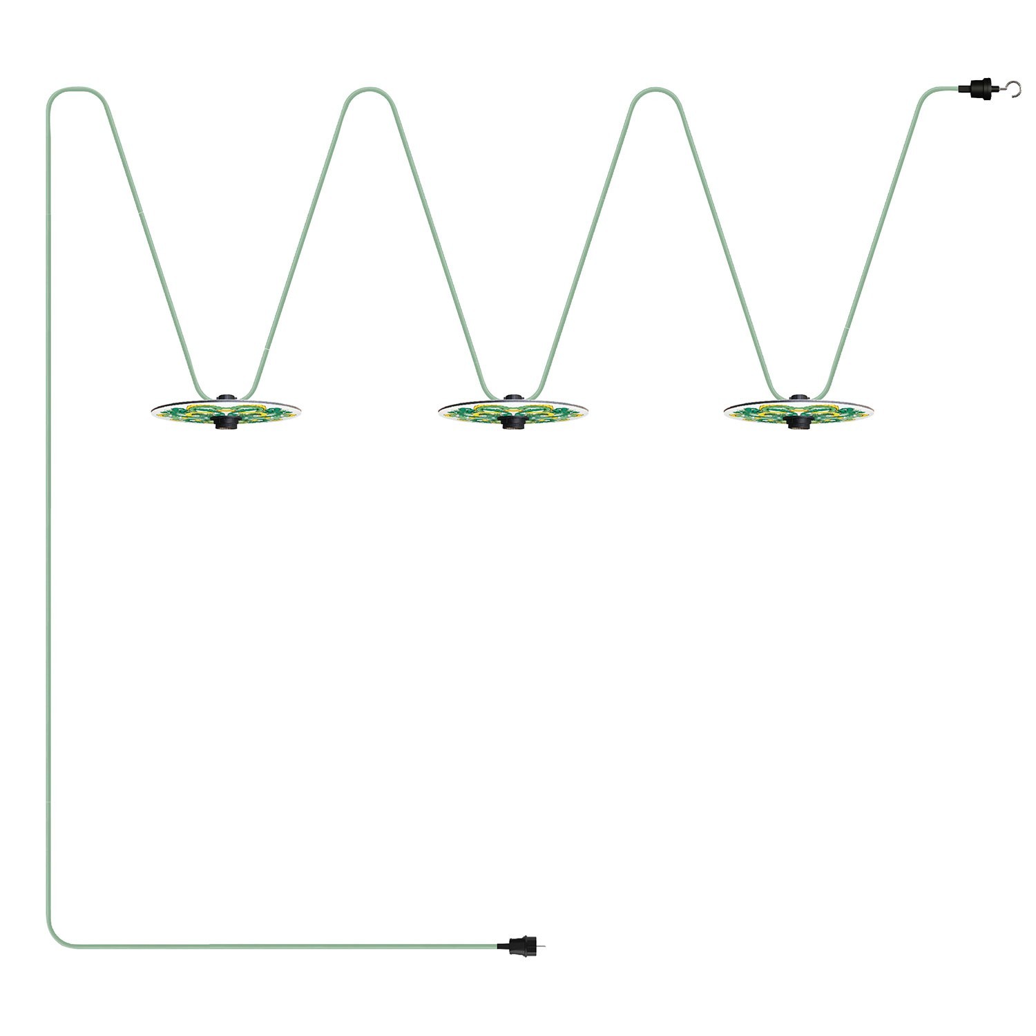 Maioliche' String Light Lumet System fra 10 m med stofkabel, 3 lampeholdere og lampeskærme, krog og sort stik