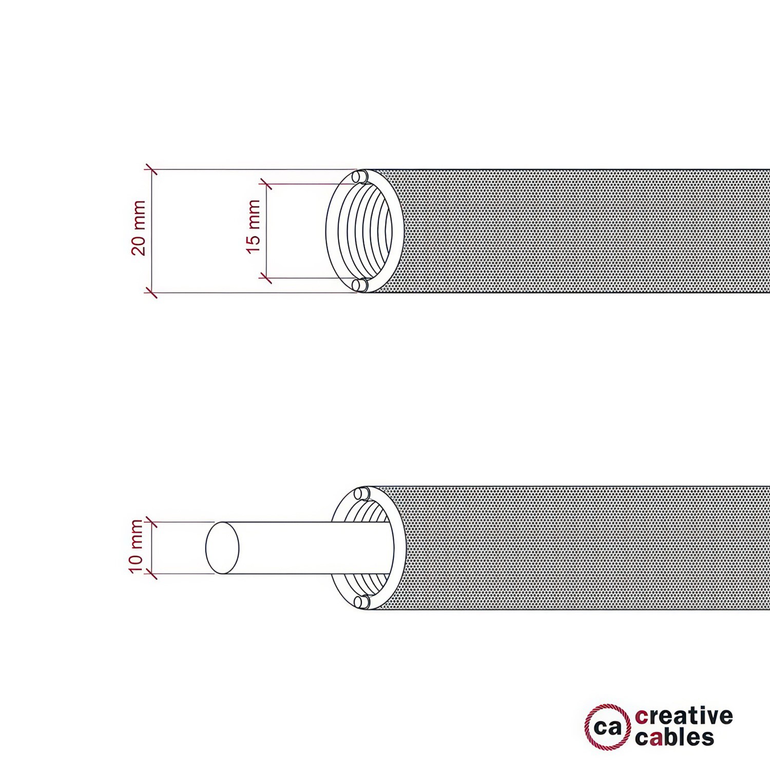 Creative-Tube fleksibelt rør, Rayon White RM01 stofbeklædning, diameter 20 mm