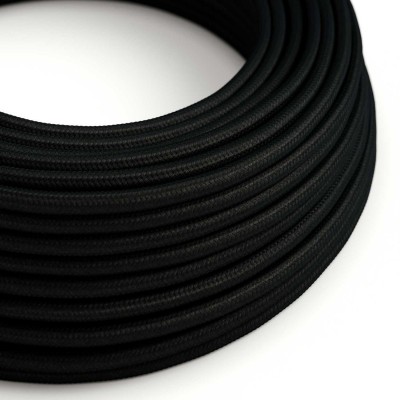 Ultra Soft - strømkabel i silikone beklædt med blank sort stofbelægning - RM04 rund 2x0,75 mm