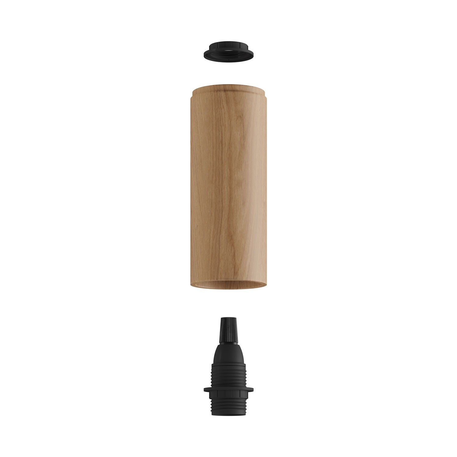 Fermaluce Wood med justerbar spotlight i træ og Tub-E14 lampeskærm