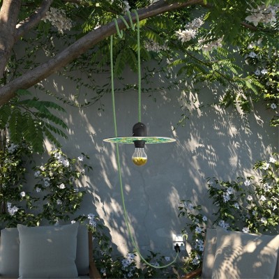 Slange Eiva med mini Ellepì 'Maioliche' flad lampeskærm, bærbar lampe til udendørs brug, med IP65 vandtæt fatning og stik