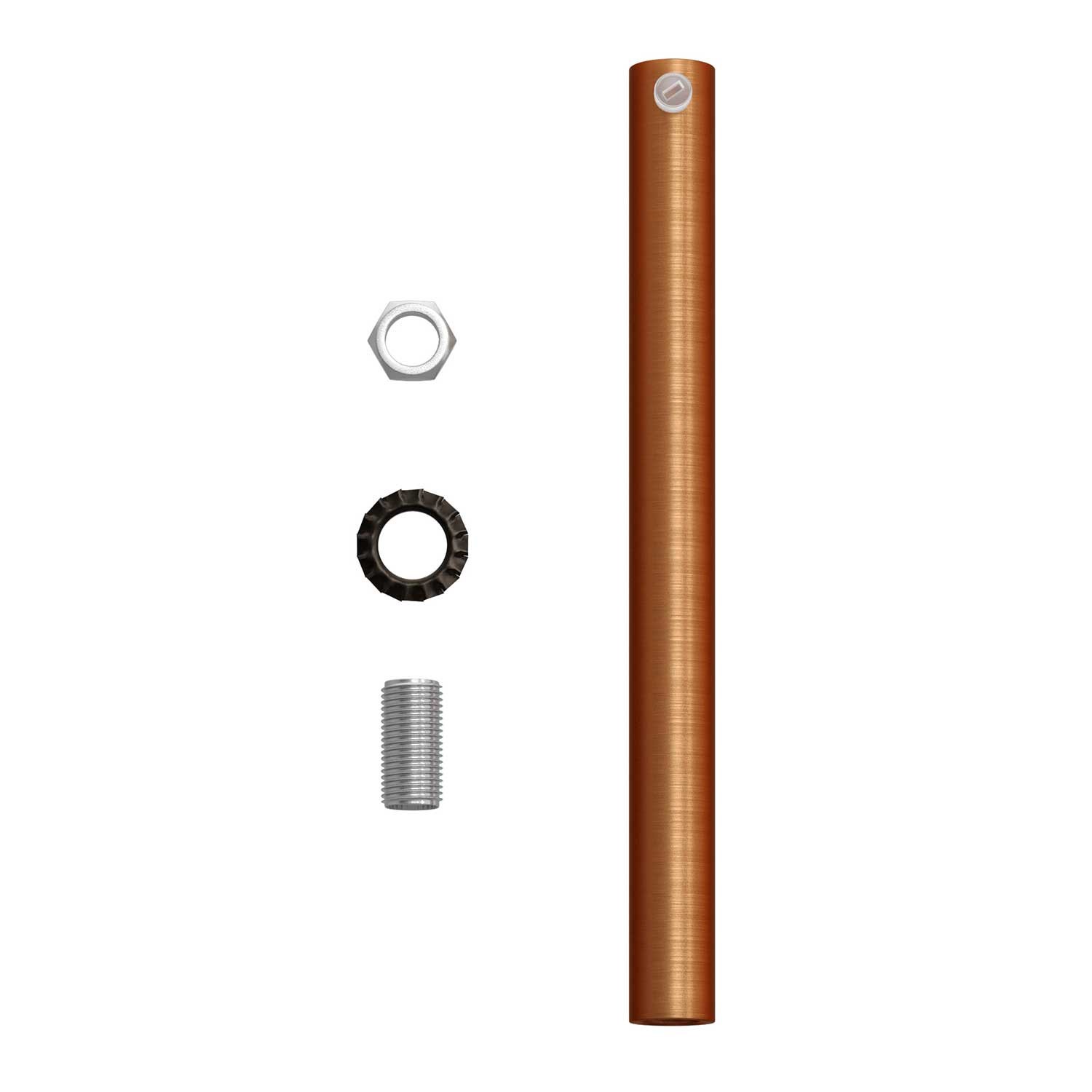 Cylindrisk kabelklemme af metal, længde 15 cm, komplet med stang, møtrik og skive
