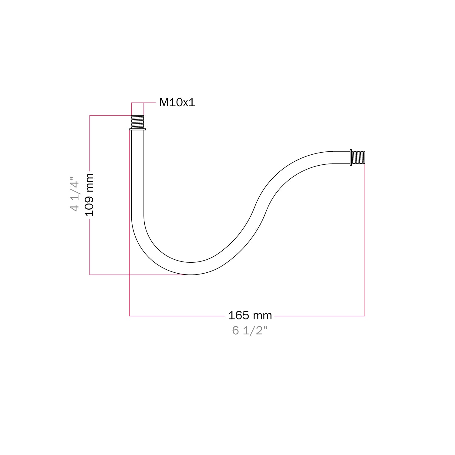 Buet S‑formet forlængerrør til lampe, 16,5 cm i metal – Mørk rustfarvet lak