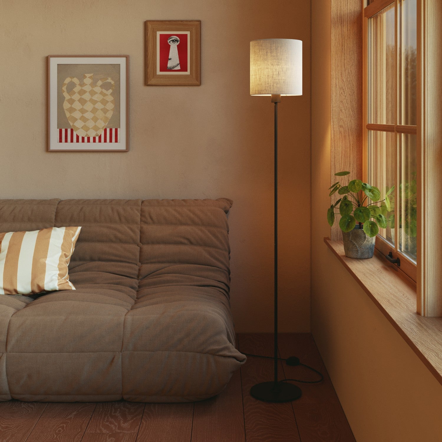 Paralume Cilindro M in tessuto con attacco E27 - Made in Italy - Camelot Grigio