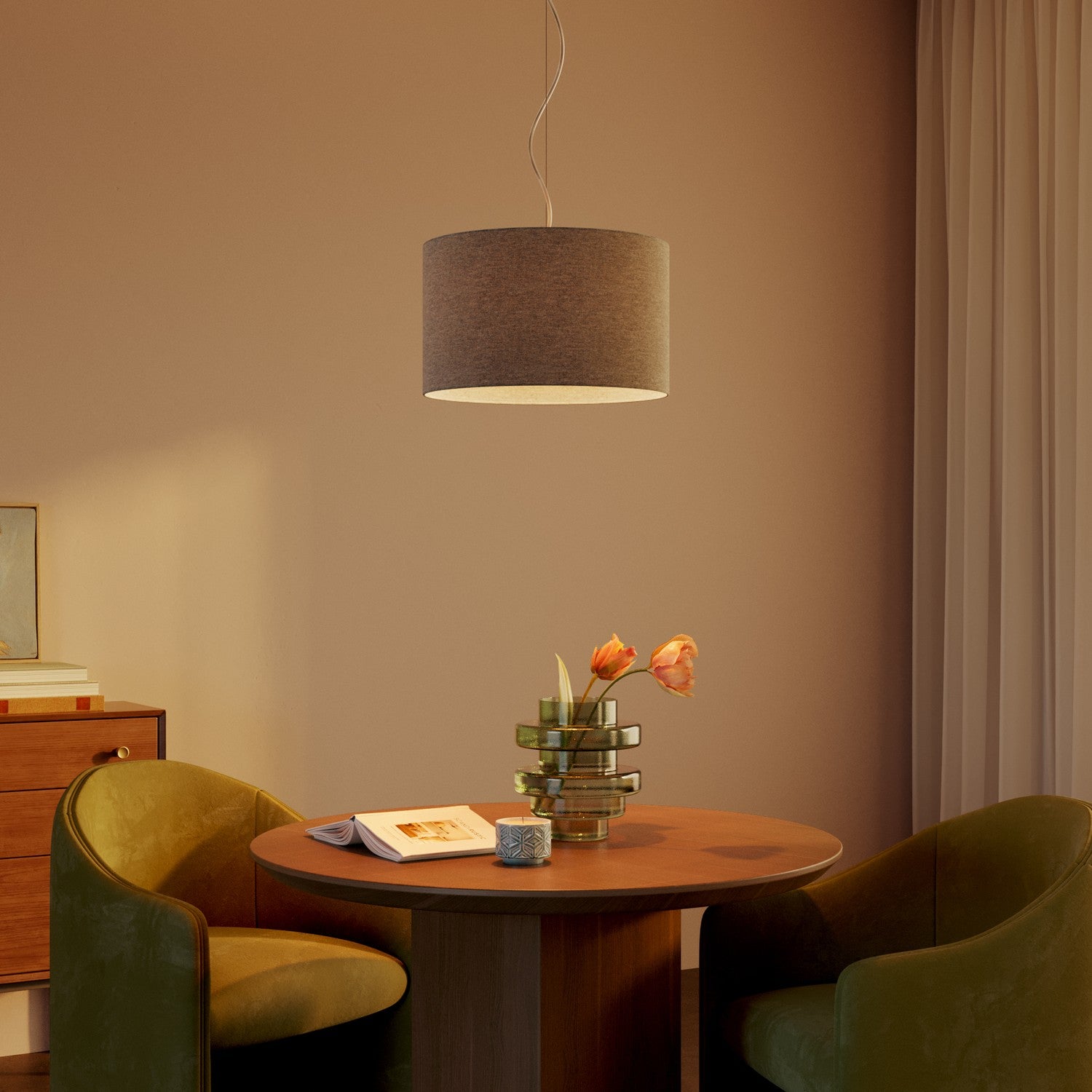 Paralume Cilindro L in tessuto con attacco E27 - Made in Italy - Lana Grigio Chiaro