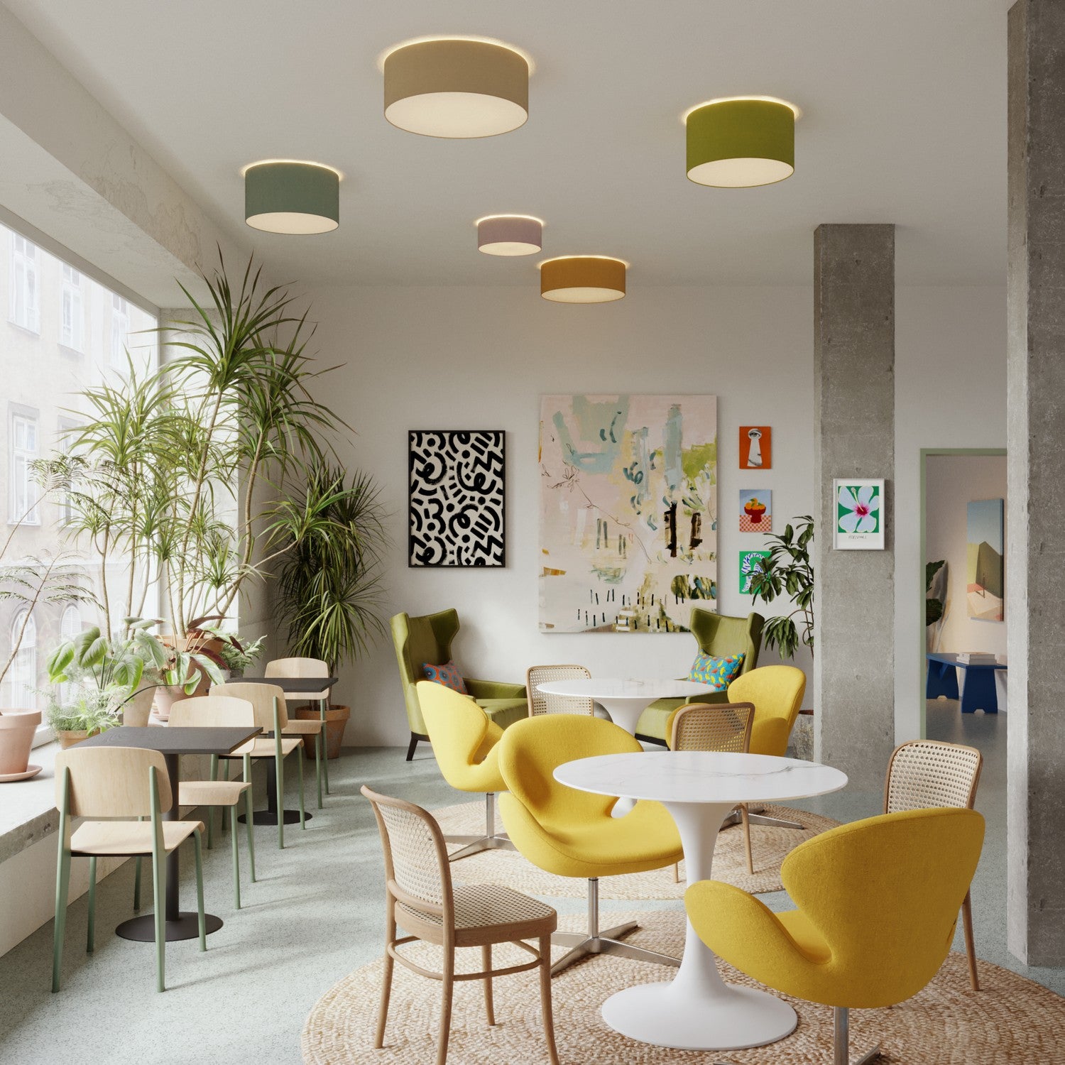 Plafoniera in tessuto Medium Slim - Made in Italy - Lino Crudo