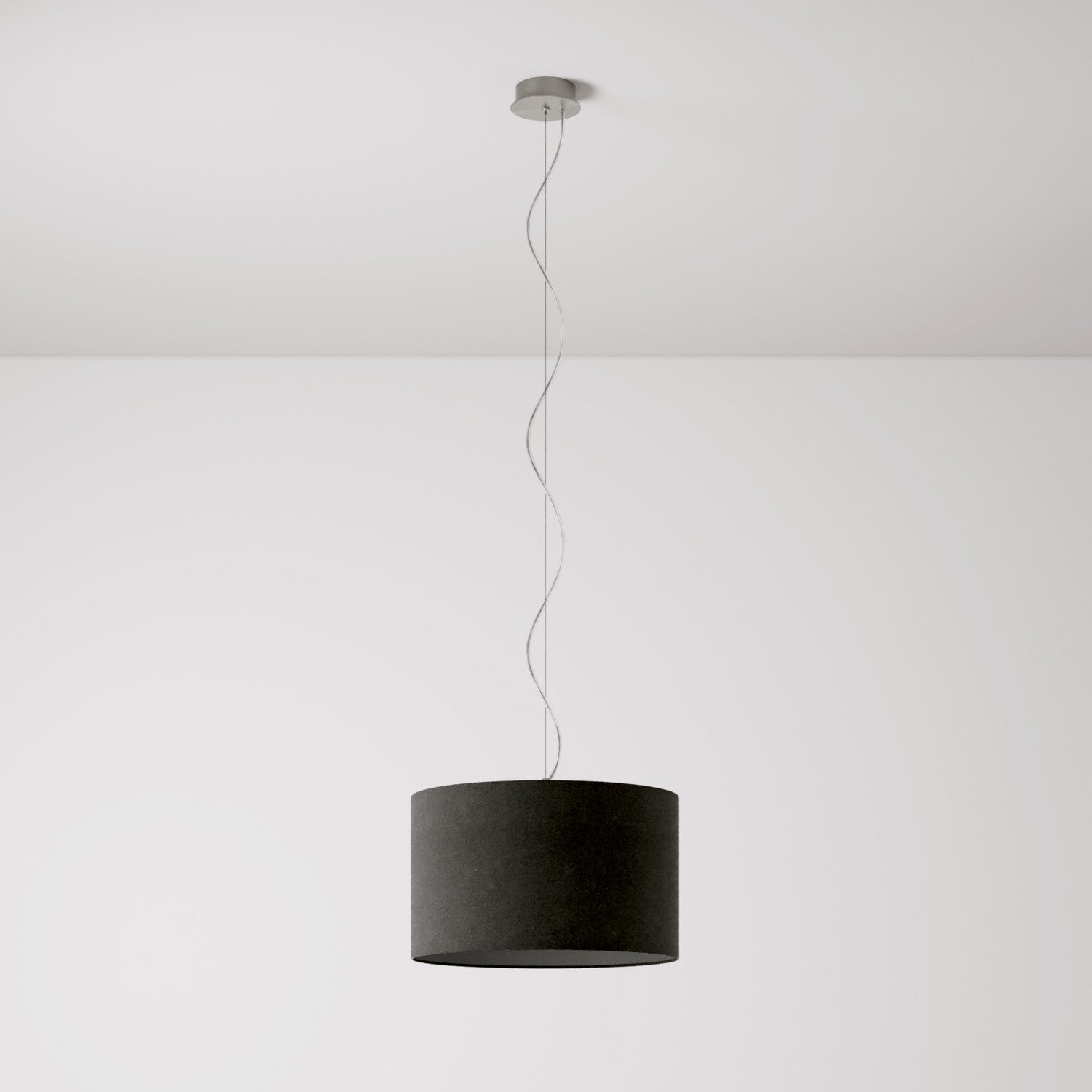 Lampada a sospensione con paralume in tessuto Cilindro Small - Made in Italy - Lana Grigio Scuro No