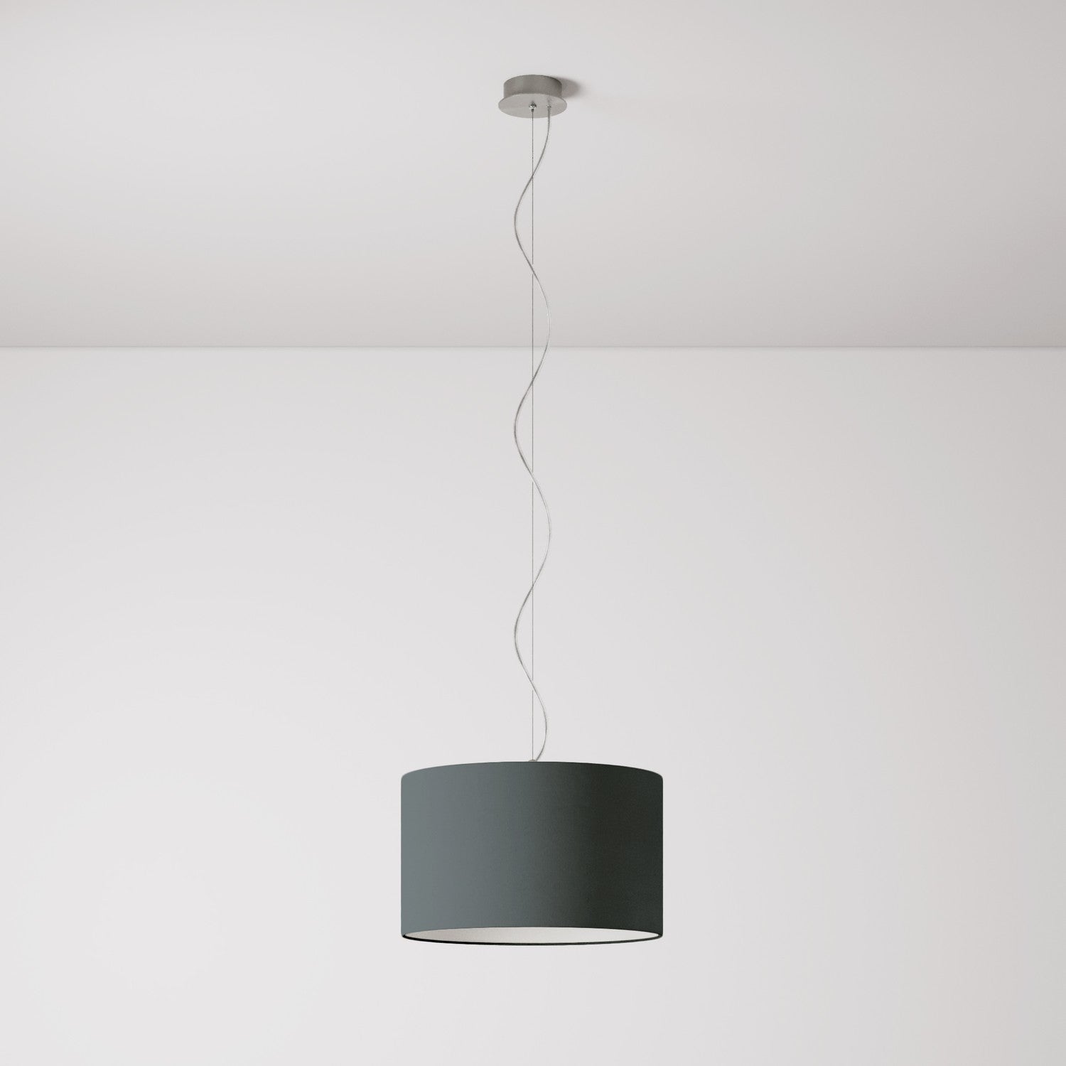Lampada a sospensione con paralume in tessuto Cilindro Small - Made in Italy - Teletta Grigio Scuro No