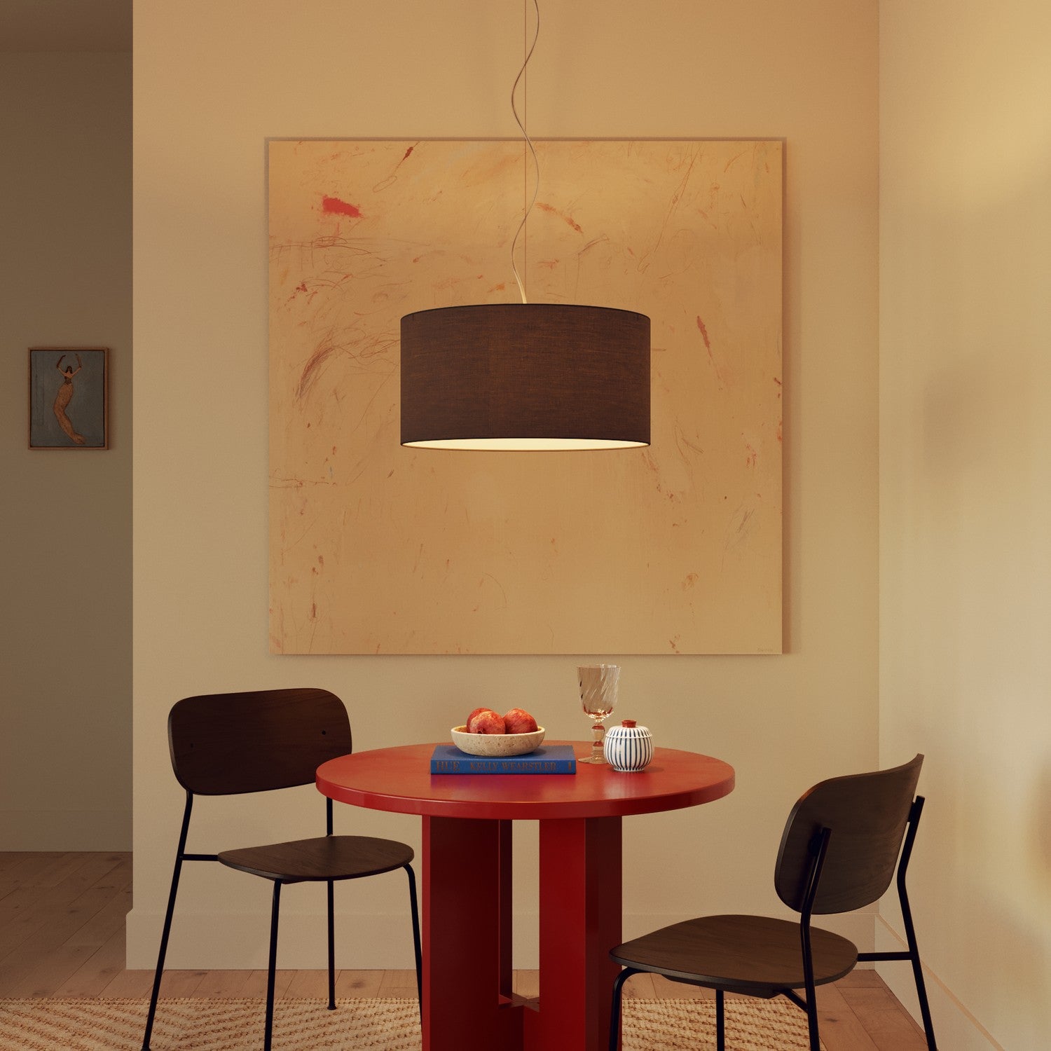 Lampada a sospensione con paralume in tessuto Cilindro Medium - Made in Italy - Teletta Grigio Scuro Si