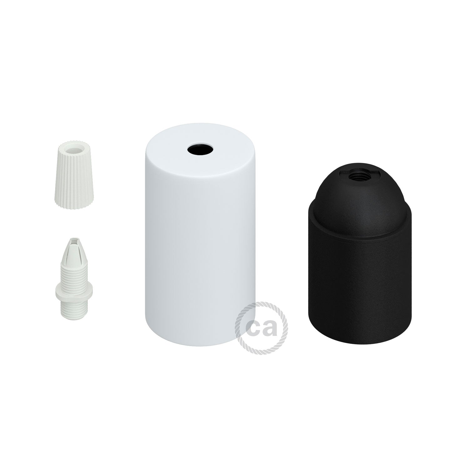 E27 fatningssæt i cylindrisk metal - Mat hvid