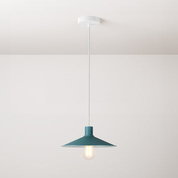 Pendellampe komplet med tekstilledning, lampeskærm Swing Pastel og metalfinish - Petroleum