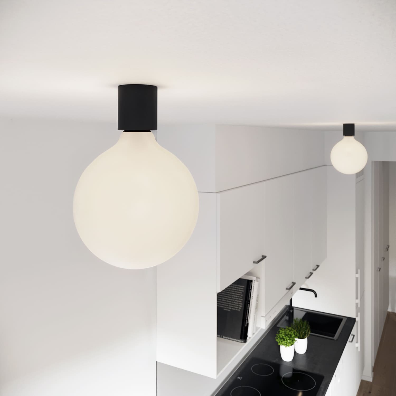 Applique Nera con lampadina a bulbo effetto porcellana - Waterproof IP44 - IO