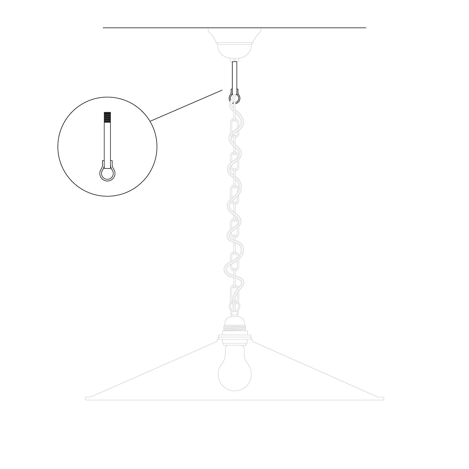 Asta filettata con gancio saldato per lampadari a catena - Lunghezza 85 mm (M10x1)