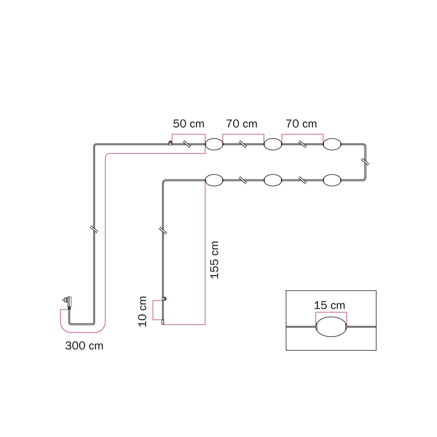 Catena luminosa 6 punti luce da esterno IP67 Rosso stella marina - Marina6