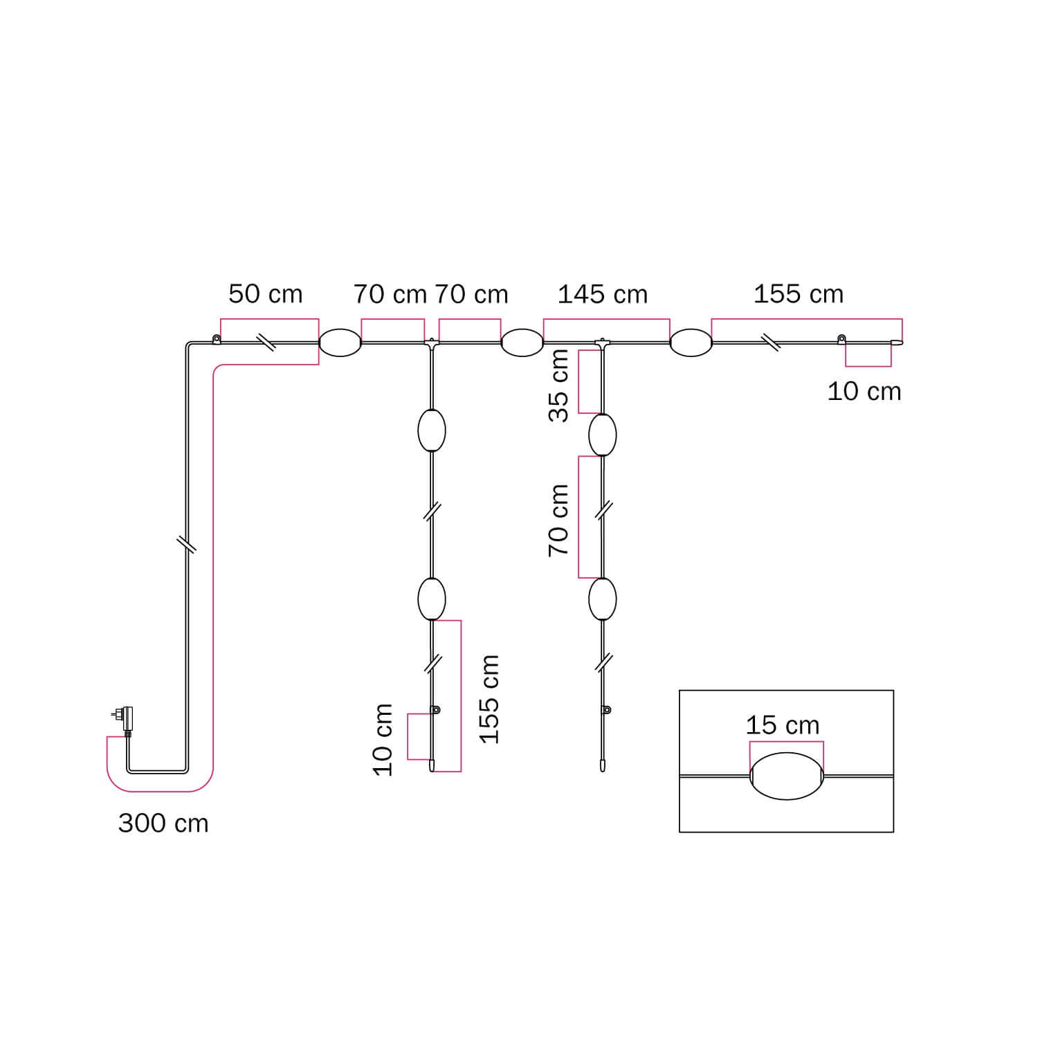 Catena luminosa reticolare 7 punti luce da esterno IP67 Verde oliva - Marina GRID