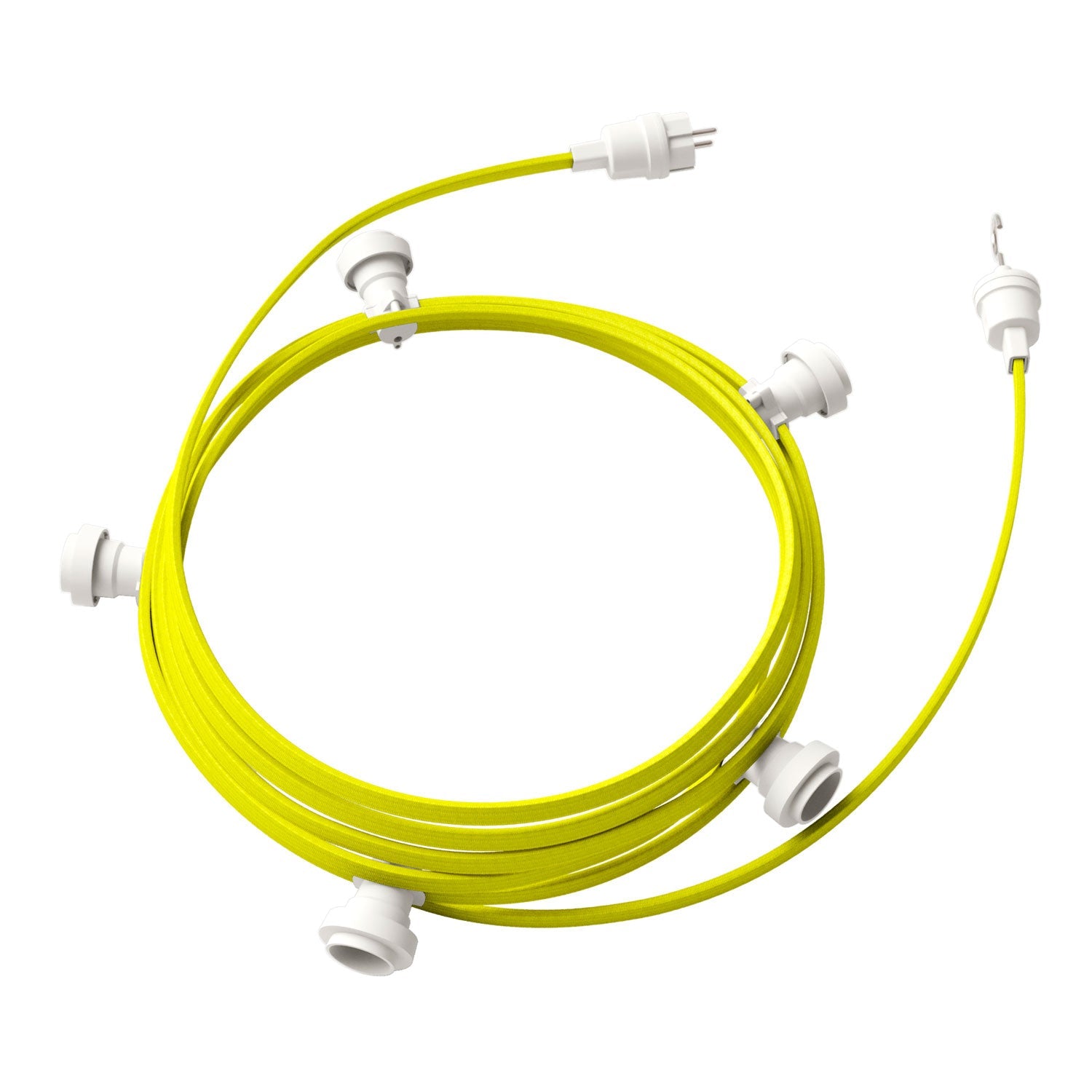 Catenaria Sistema Lumet da 7,5 m con cavo tessile CF10, 5 portalampada, gancio e spina bianchi