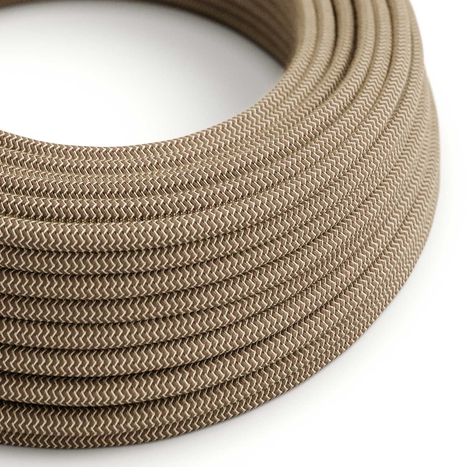 Cavo colorato in tessuto Corteccia e Beige ZigZag - L'Originale Creative Cables, per lampade e lampadari - RD73