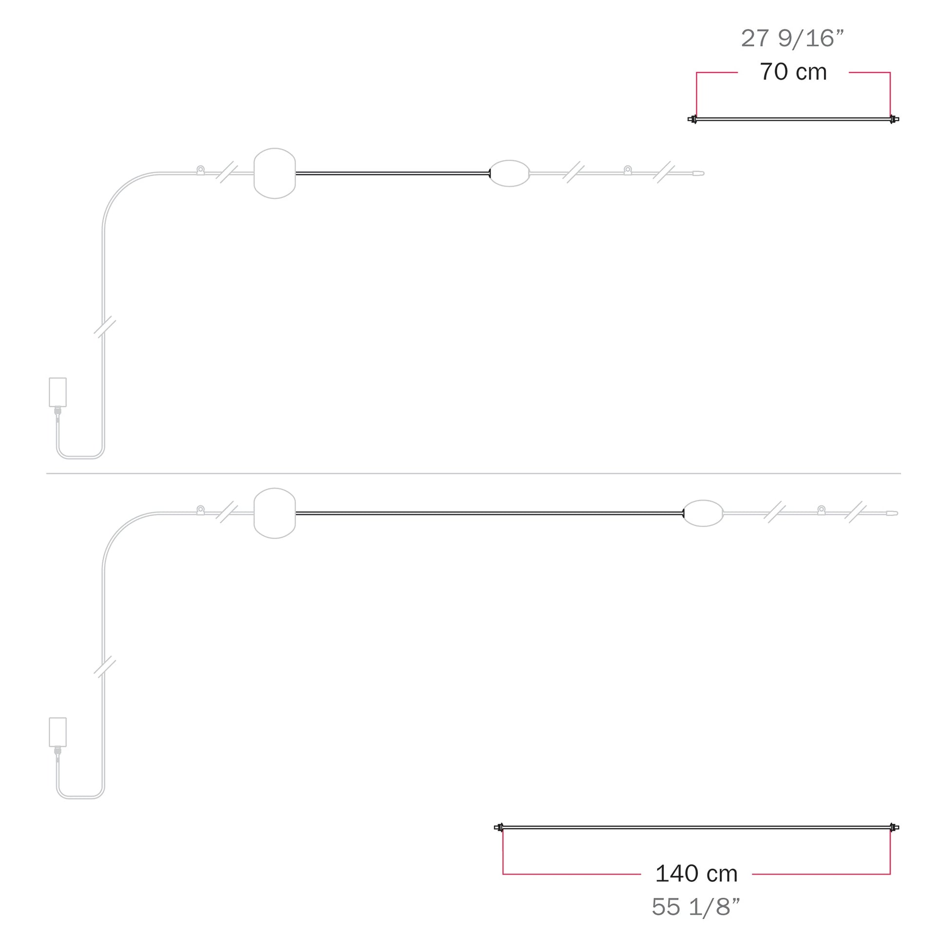 Cavo di connessione tra paralumi 70/140 cm (27 9/16" / 55 1/8") - Marina - Grigio - Creative Cables