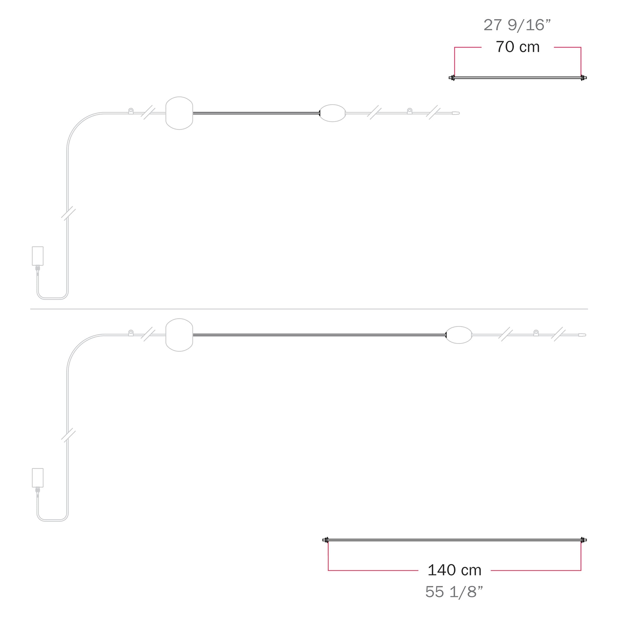 Cavo di connessione tra paralumi 70/140 cm (27 9/16" / 55 1/8") - Marina - Grigio - Creative Cables