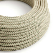 Cavo elettrico in tessuto Verde Timo e Beige Losanga - L'Originale Creative Cables, per decorazioni luminose uniche - RD62