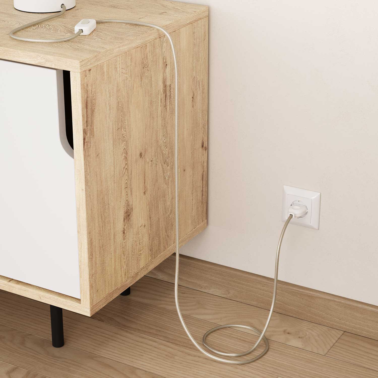Cavo tessile colorato Bianco Perla lucido - L'Originale Creative Cables, per lampade raffinate - RM00