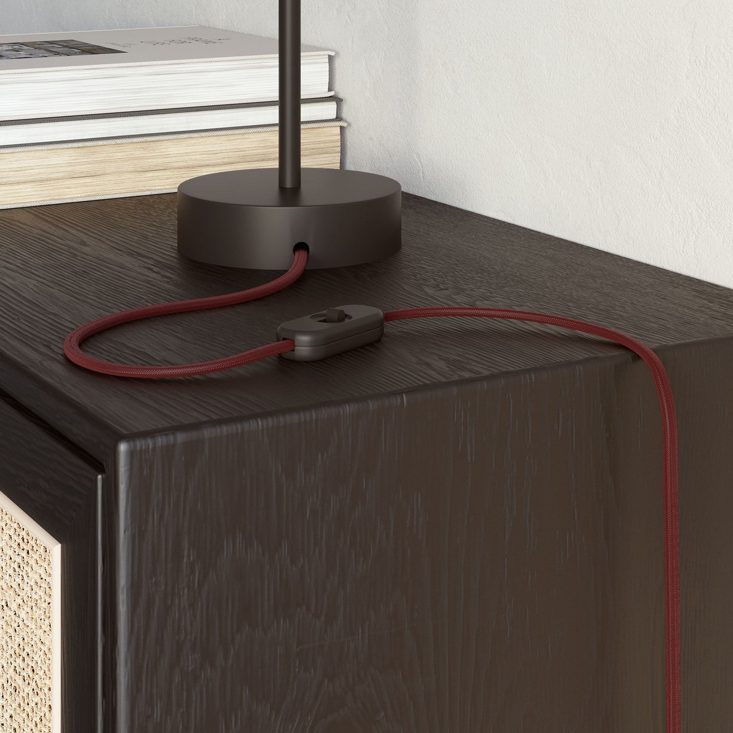 Cavo tessile piatto bordeaux lucido - PM19