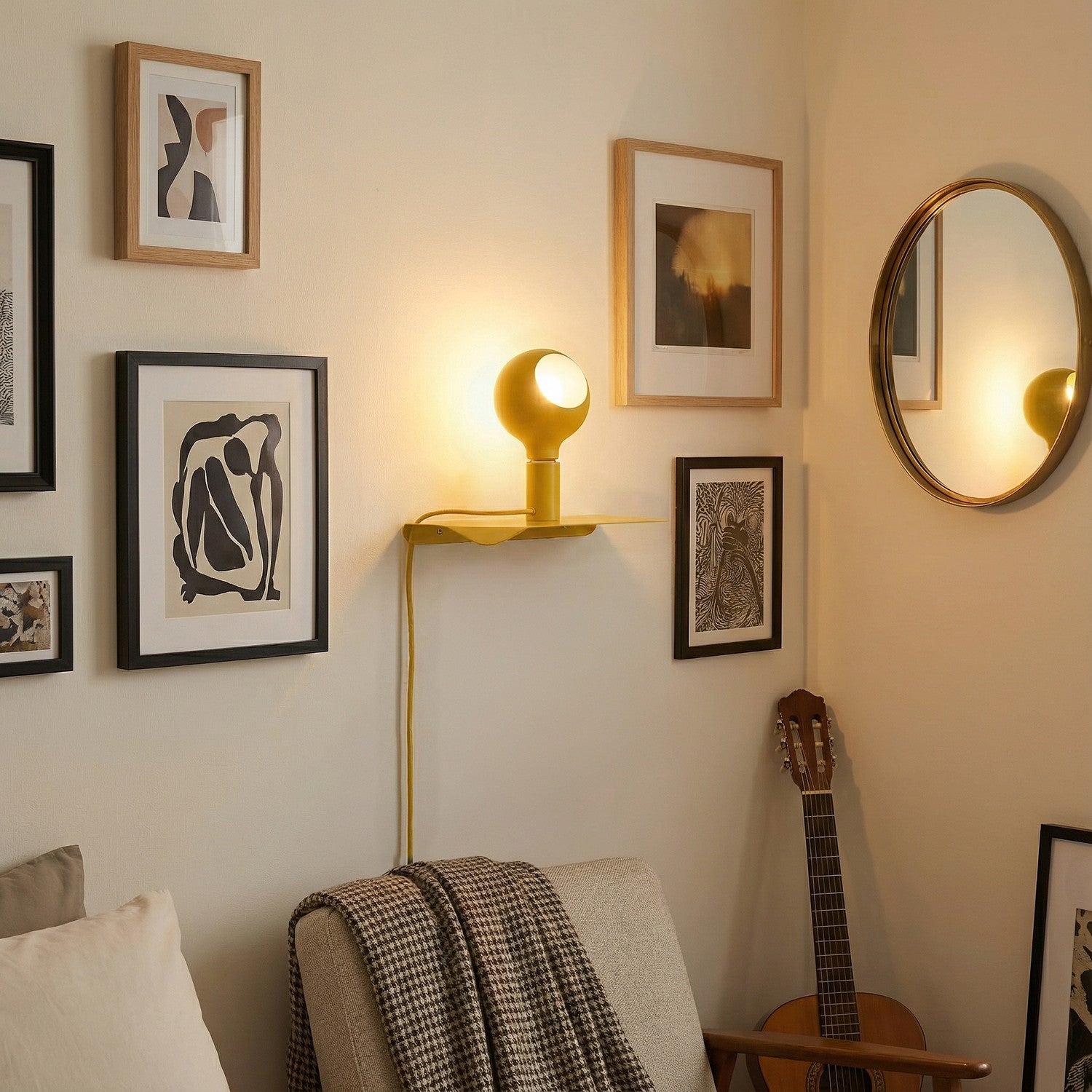 Combo Camo - Lampada con mensola e spina UK - Giallo - Creative Cables